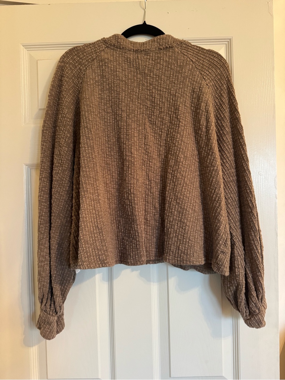 Free People Taupe Waffle Knit Button Cardigan & Shorts Set - Picture 4 of 8
